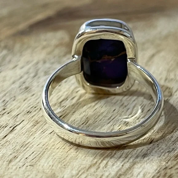 SOLID 925 SILVER PURPLE DAHLIA COPPER SPINY TURQUOISE GEMSTONE RING SIZE 8.25 - Picture 9 of 9